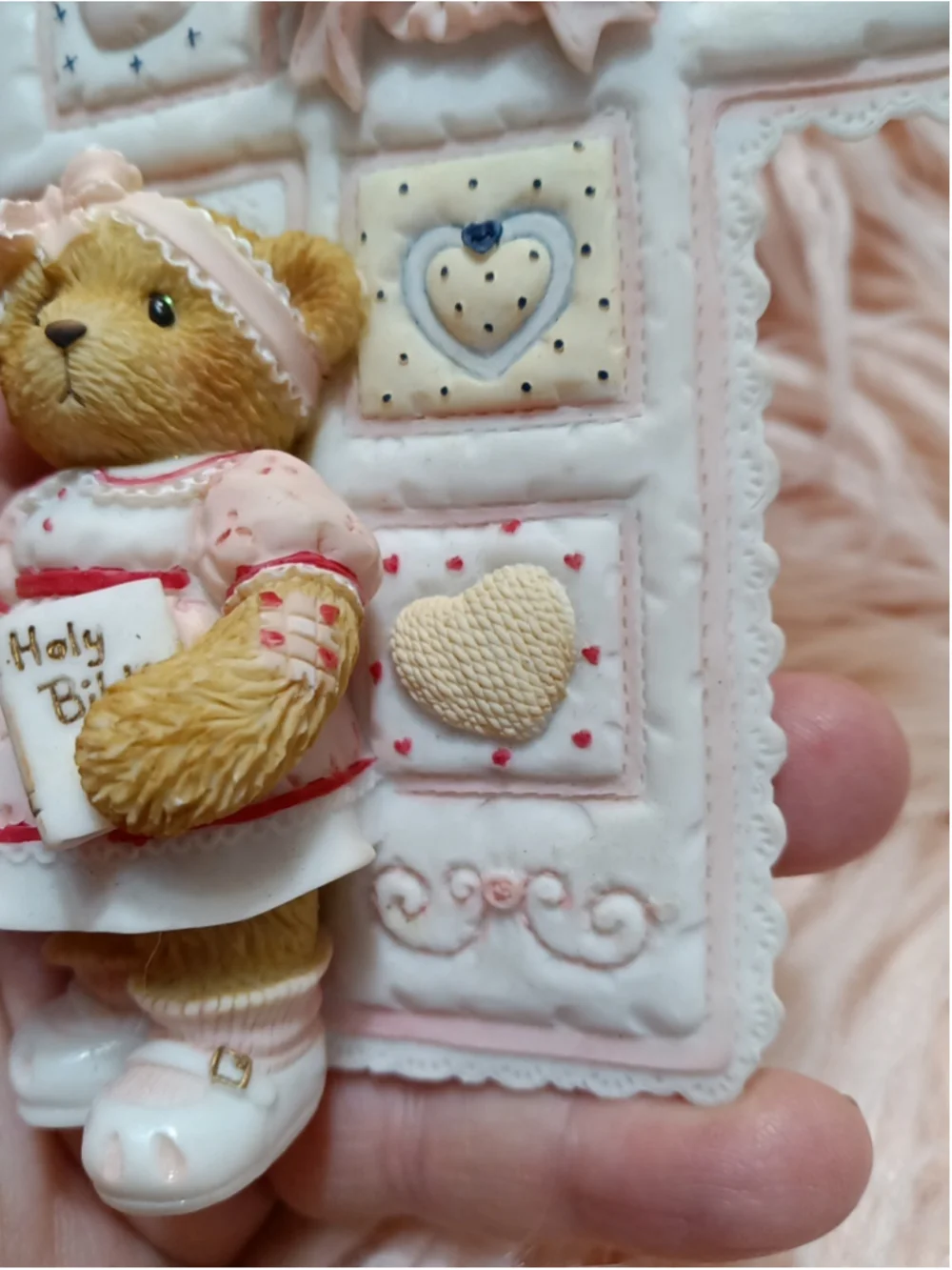 Cherished Teddies Girl's First Communion Cross Holy Bible Hanging Figurine 2003